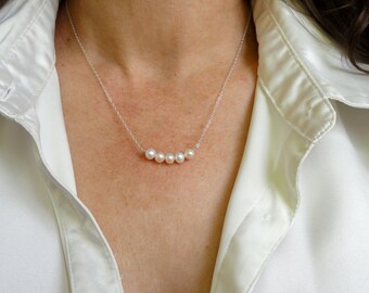 Freshwater pearl necklace, Sterling silver pearl necklace, Sterling silver necklace, Pearl necklace, Silver pearl necklace, Gifts