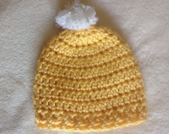 crochet yellow baby girl dress with headband by CrochetByTheHart