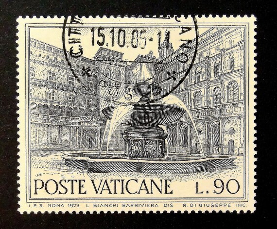 The fountain Poste Vaticane Handmade Framed by PassionGiftStampArt
