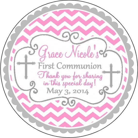 Pink Chevron with Silver Cross First Holy Communion Baptism