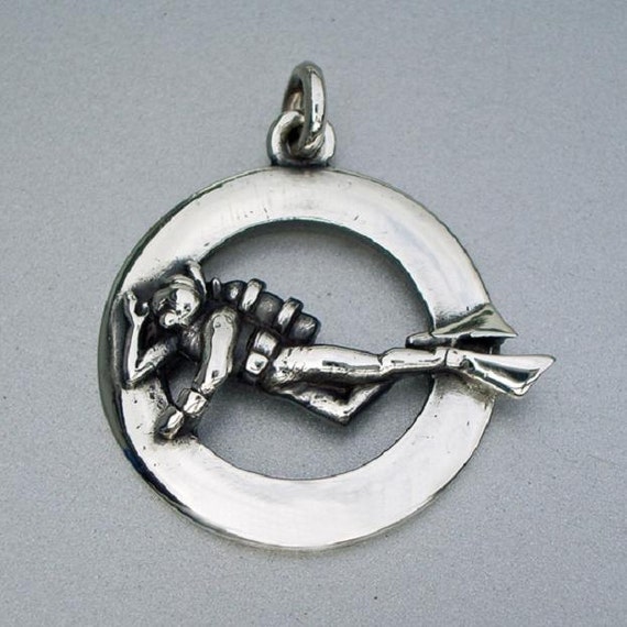  SCUBA  diver necklace  silver diving  pendant 
