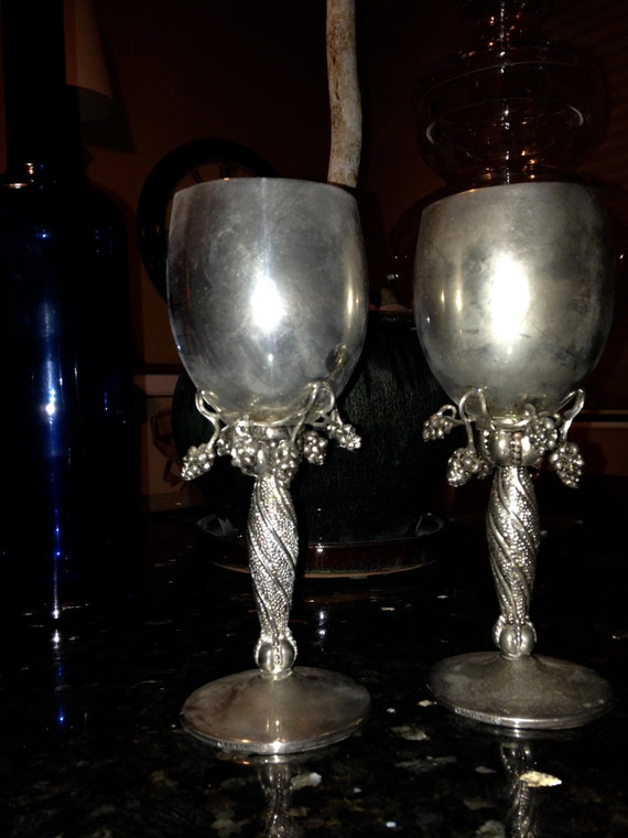 2 Godinger Silver Art Grape Theme Goblet by HipCycleVintage