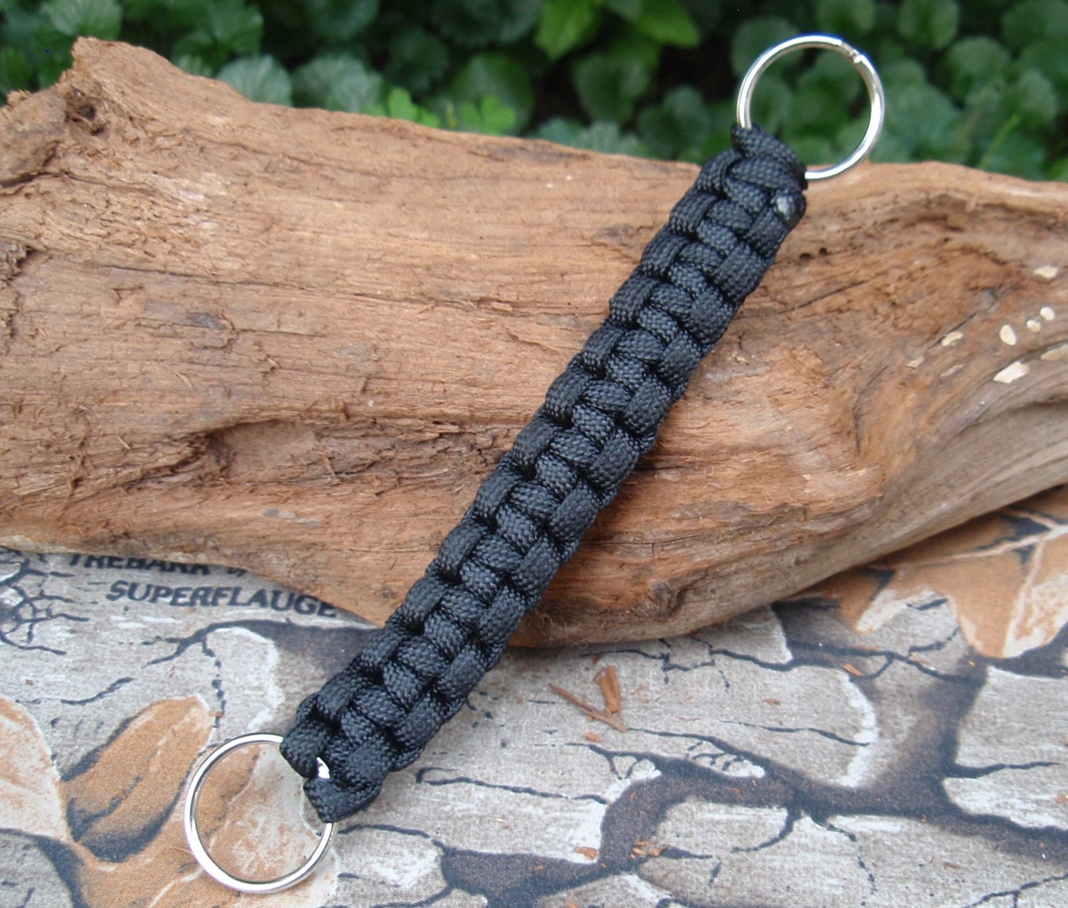 Black Paracord Keychain Black Cobra Keyring Weave Macrame Key