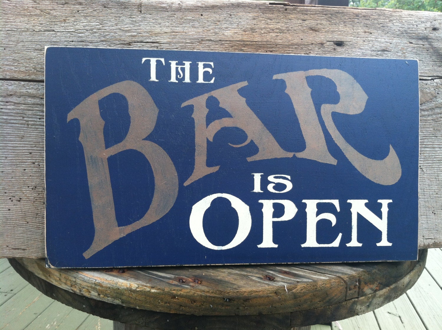 THE BAR is OPEN painted wood sign Bar Room Signage Man Cave