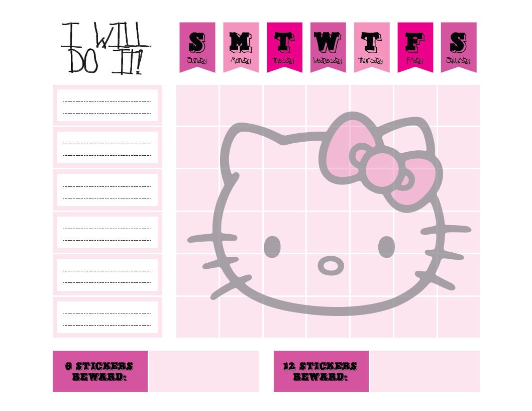 Printable Hello Kitty GIRL Pink Chore Goal by ArtDesignForAll