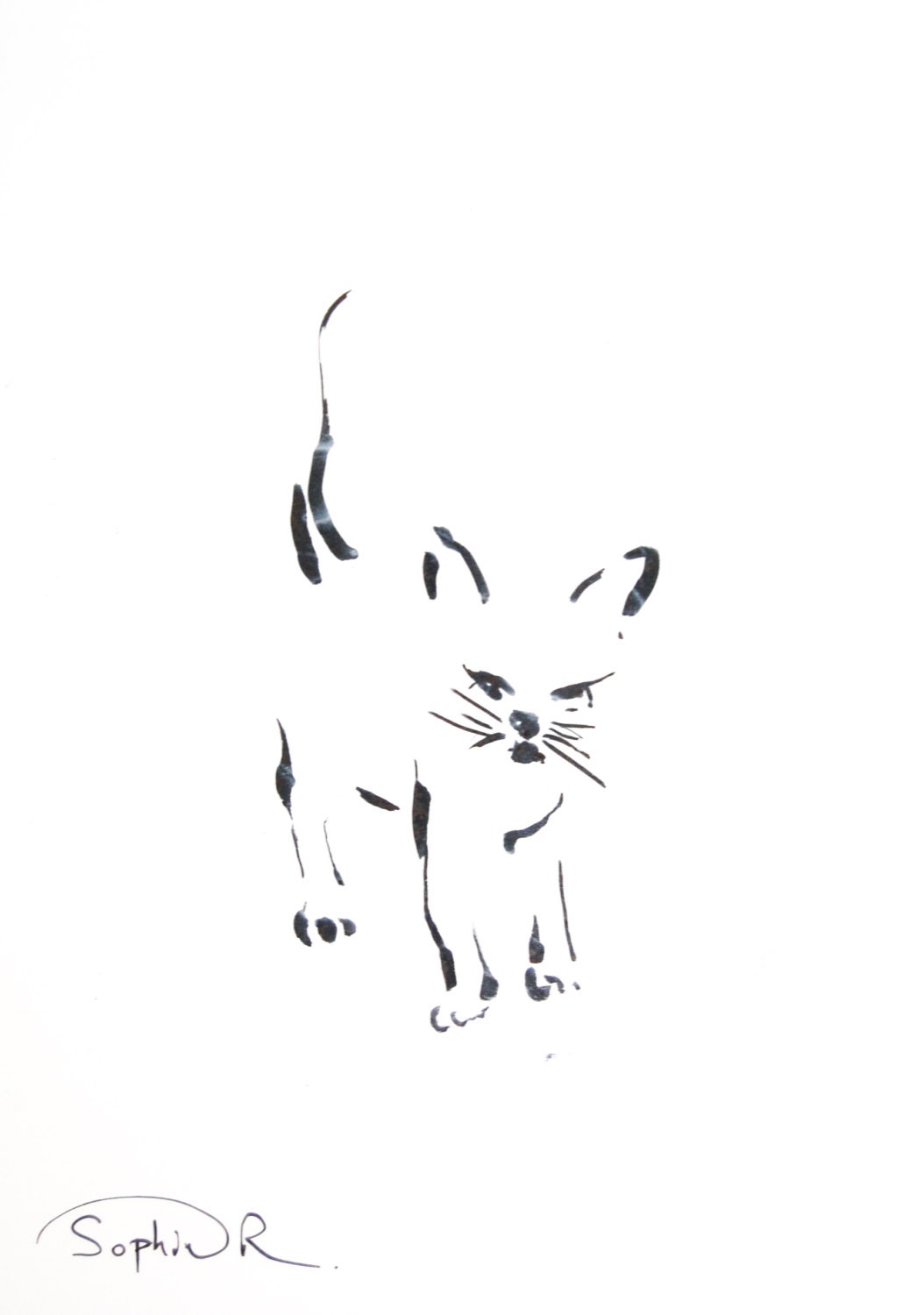  Cat Minimalist Drawing  Original Drawing  Cat  Black and White