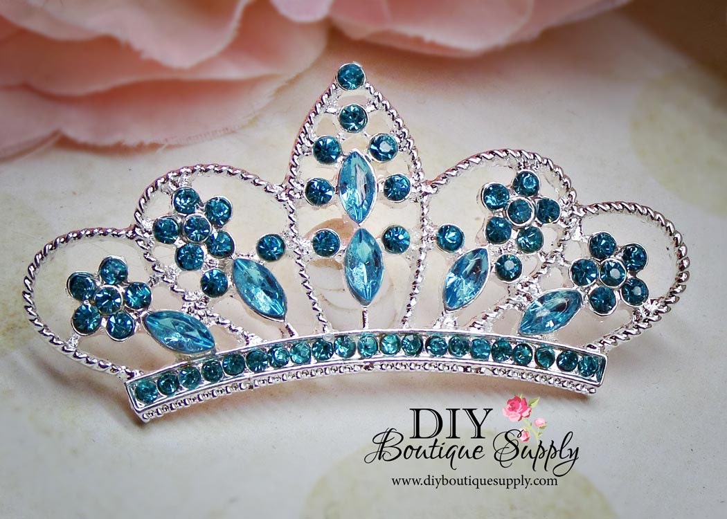 Large BLUE Crystal Princess Crown Rhinestone Flatback Crown Embellishment Rhinestone Buttons Headband Hair Bow Supplies 53mm 521100