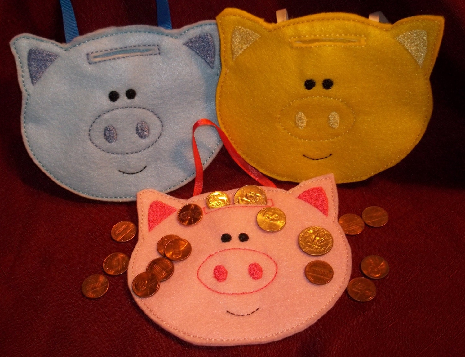 Unbreakable Piggy Bank Felt Embroidered 5 3/4 X 5