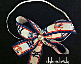 New York Yankees Baby Girl Boutique Bow Elastic Headband