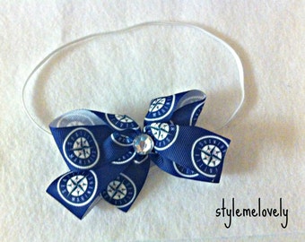Seattle Mariners Baby Girl Boutique Bow Elastic Headband