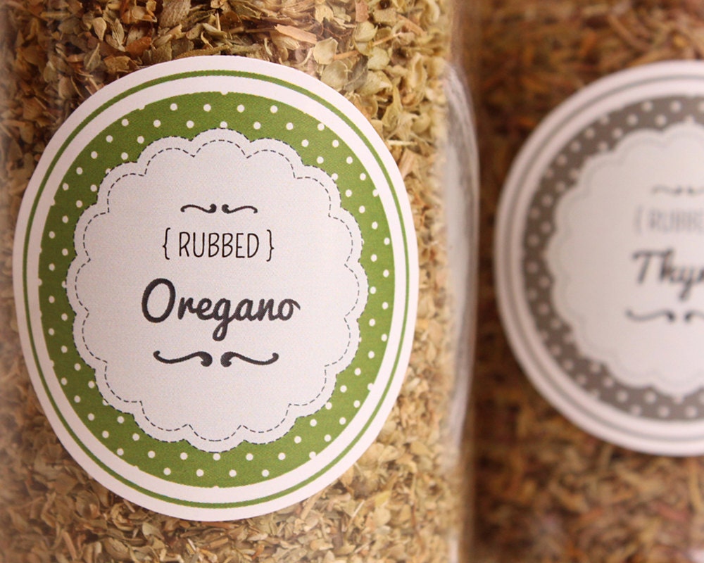 editable pdf circular herb spice jar labels retro polka