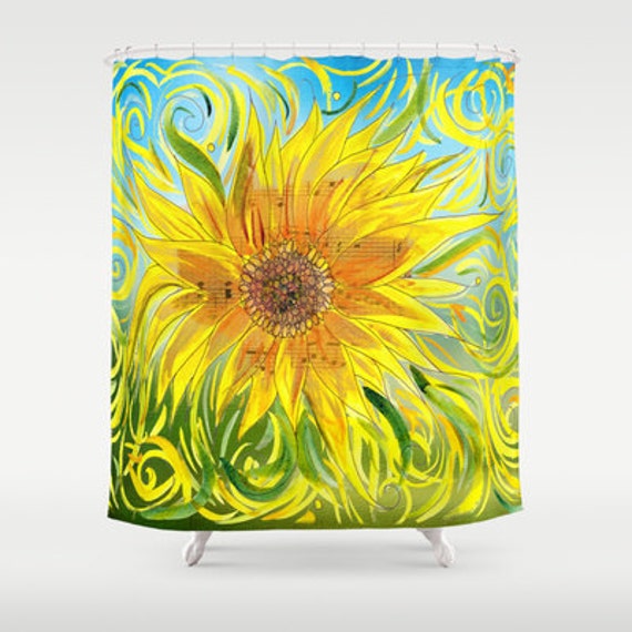 Sunflower Shower Curtain Sunny Vibrant fabric shower