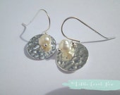 Hammered Coin + Pearl Earrings - White Pearl Earrings - Delicate Pearl + Silver Coin Earrings - Statement Earrings