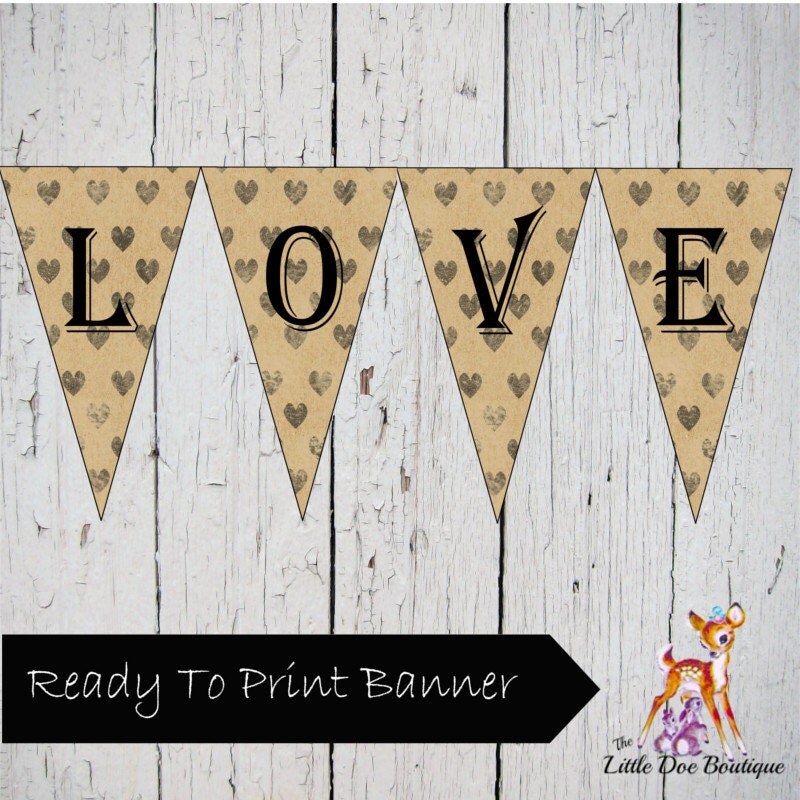 Instant Download Printable LOVE Banner Vintage Style Digital