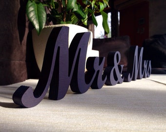 Head table Mr & Mrs sign painted in Royal Blue. Wedding decoration. Mr and Mrs wooden letters for sweetheart table