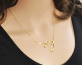 Personalized signature necklace,gold plated name necklace, custom handwriting necklace