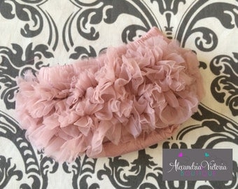 VINTAGE PINK BLOOMER, dusty rose baby bloomer, mauve bloomer, chiffon ruffle diaper cover, photo prop, newborn ruffle bloomer-ready to ship!