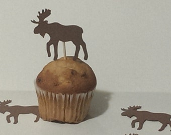 12 Moose Party Picks - Cupcake Topper - Toothpicks - Food Picks Die Cut Punch Cardstock