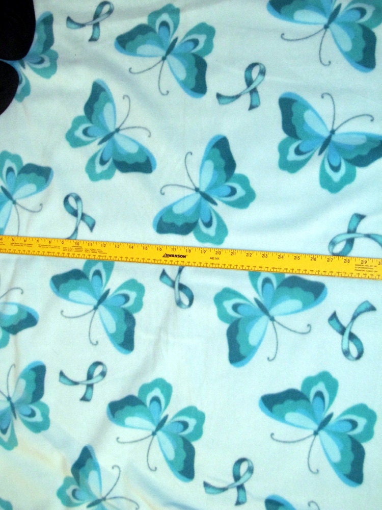 Download Teal Ribbon Butterfly Ovarian Cancer Awareness Fleece Fabric