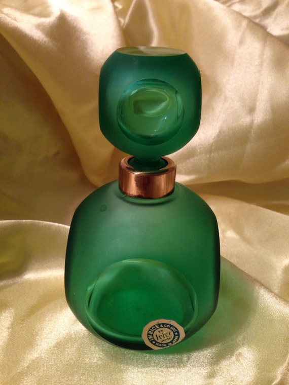 Vintage Artdeco Green Frosted Glass Perfume Bottle