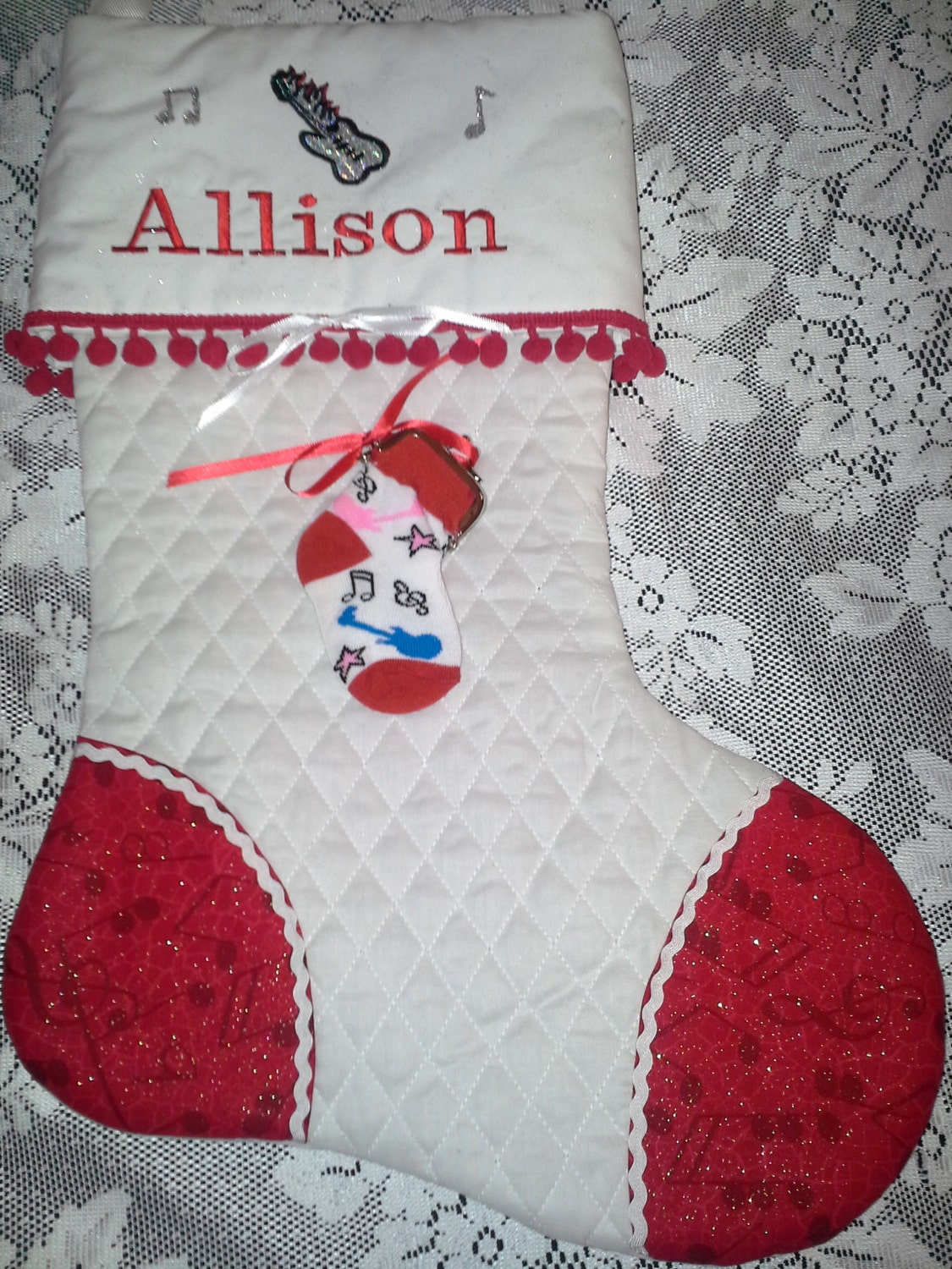 little girls Customized Christmas stocking with embroidered