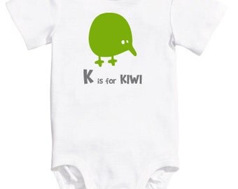 Baby Boy/Girl/Unisex Alphabet Bodysuit K is for Kiwi, New Zealand Onesie
