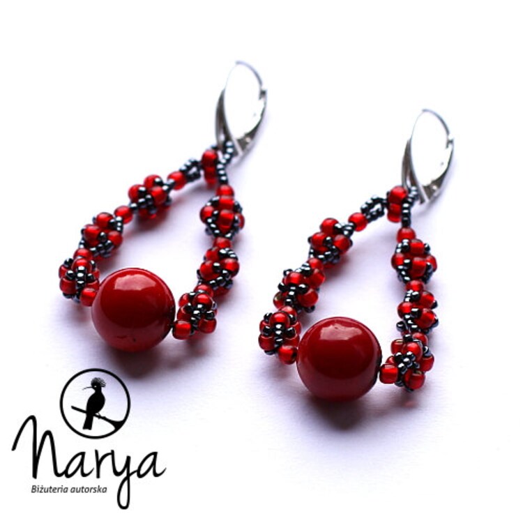 Long red earrings high fashion jewelry deep red by Naryajewelry