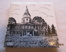 ... Black  White Art Tile Trivet State House Annapolis Maryland Made in U