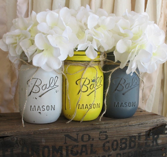 Distressed Mason Jars, Painted Mason Jars, Mason Jar Vases, Teal And Gray, Country Decor, Teal photo - 8
