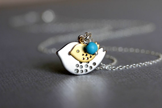 mother bird and baby necklace