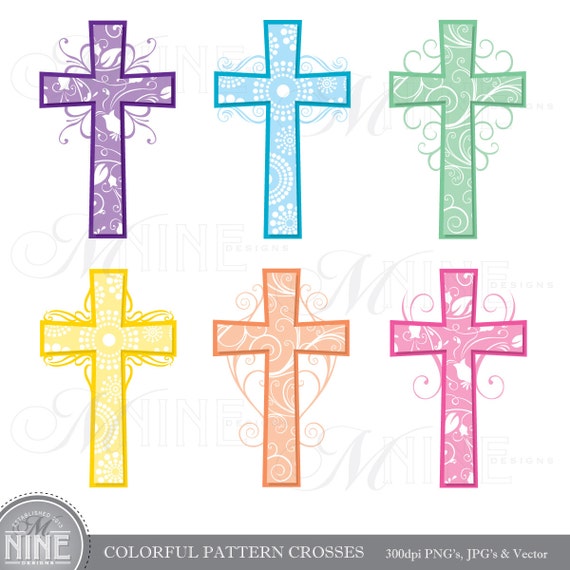 Cross Clip Art: COLORFUL PATTERN CROSSES Clipart Vector Art