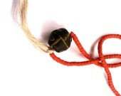 Venetian Glass Trade Bead Necklace. Red, Black, Yellow. Super Long Statement Piece.