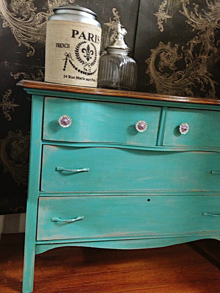 CHALK PAINT FURNITURE Turquoise Blue Vintage Antique Dresser