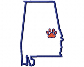State of Alabama Auburn paw print design applique download - 5x7 size
