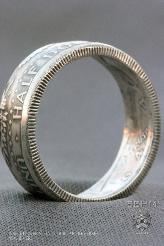 SILVER Handcrafted Coin Ring - 1964 Kennedy Half Dollar (Reverse ...