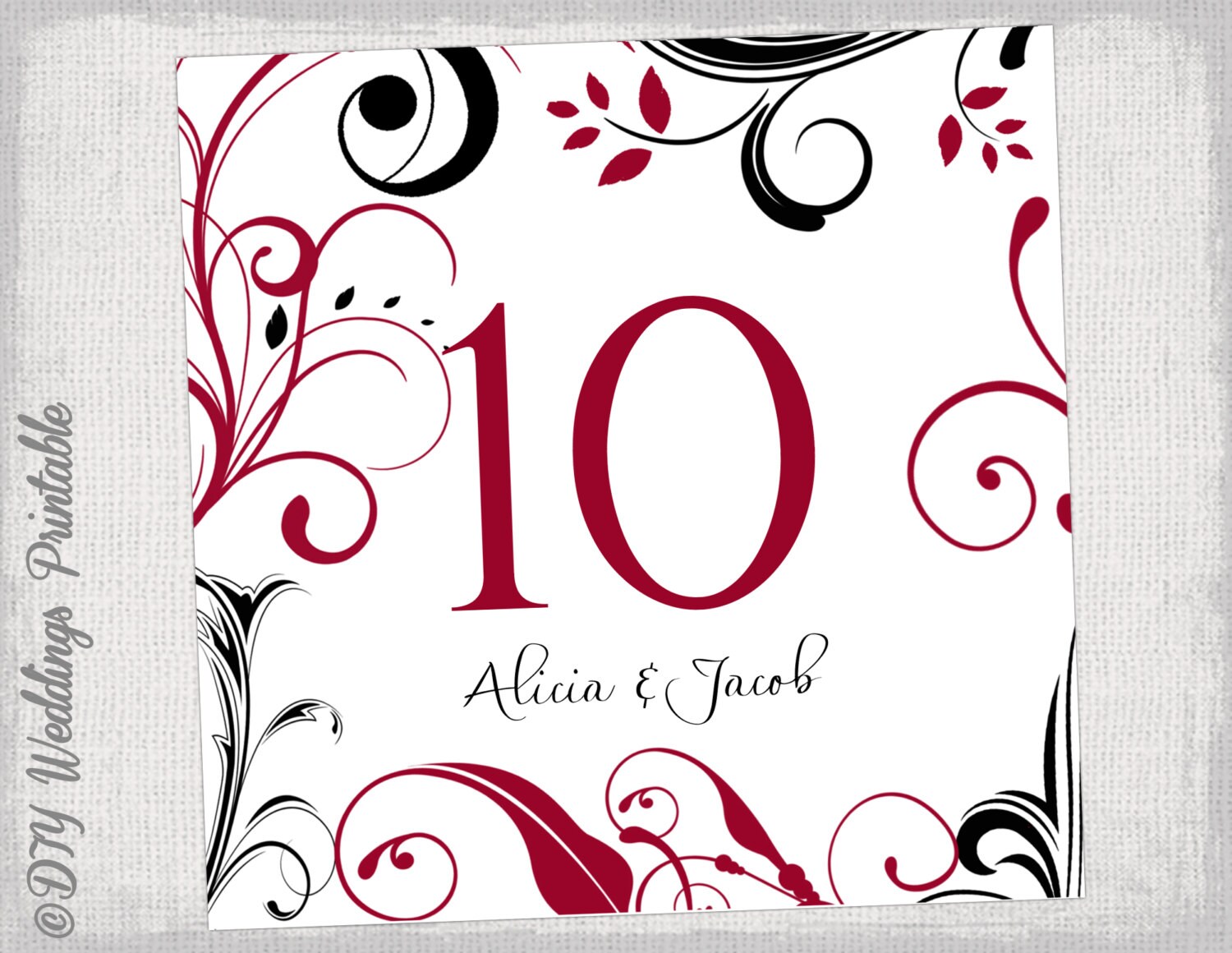 Table number template DIY apple red and black