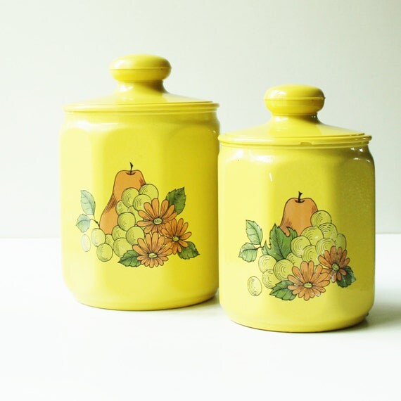 Items similar to Retro yellow Kromex kitchen canisters 