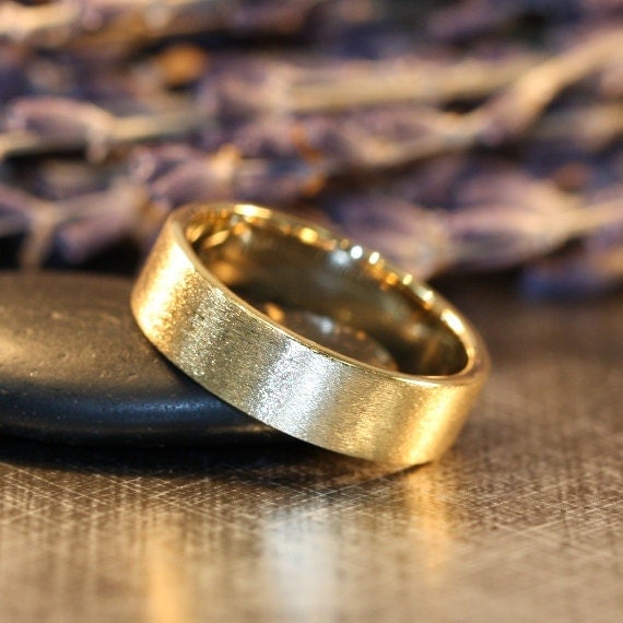 Mens Comfort Fit Wedding Band 14k Yellow Brushed by LaMoreDesign