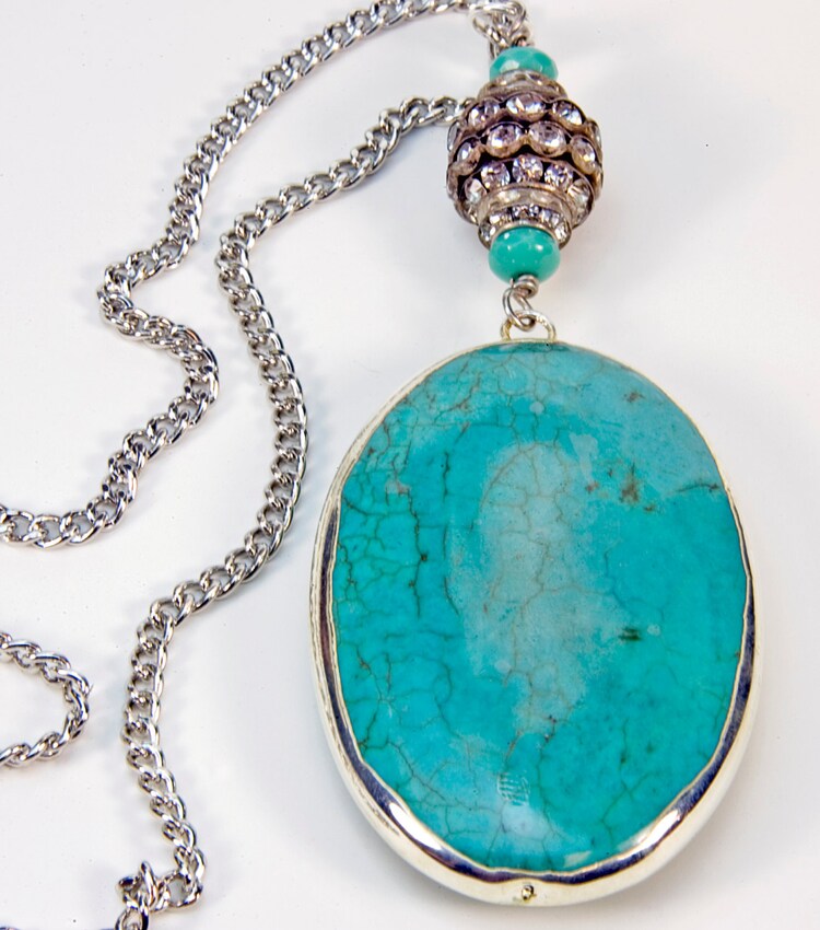 Large Turquoise pendant Turquoise necklace by MountainLakeJewelry