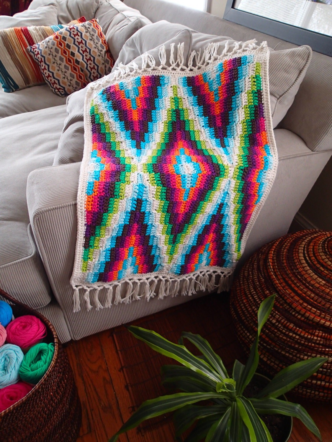Modern Bohemian Baby Blanket Crochet Pattern PDF Instant