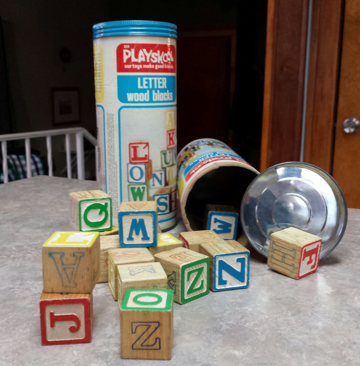 One Full Tin of Playskool Wood Alphabet Blocks by RoysTradingPost