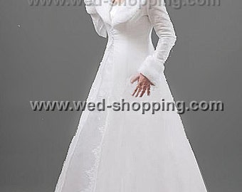 Bridal Coat Taffeta Fur Collar Cuffs - Matched Full Length Wedding Long Coat E1210
