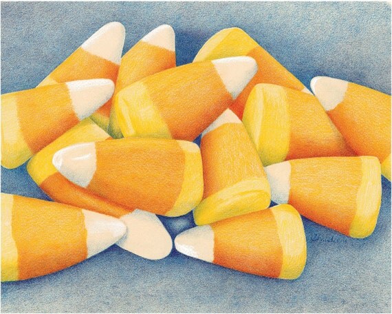 Candy Corn Colored Pencil Drawing. 8x10 giclee print.