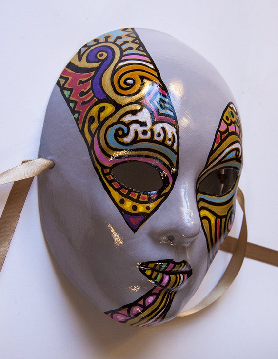 Grey masquerade mask for women or men. Carnival Venetian