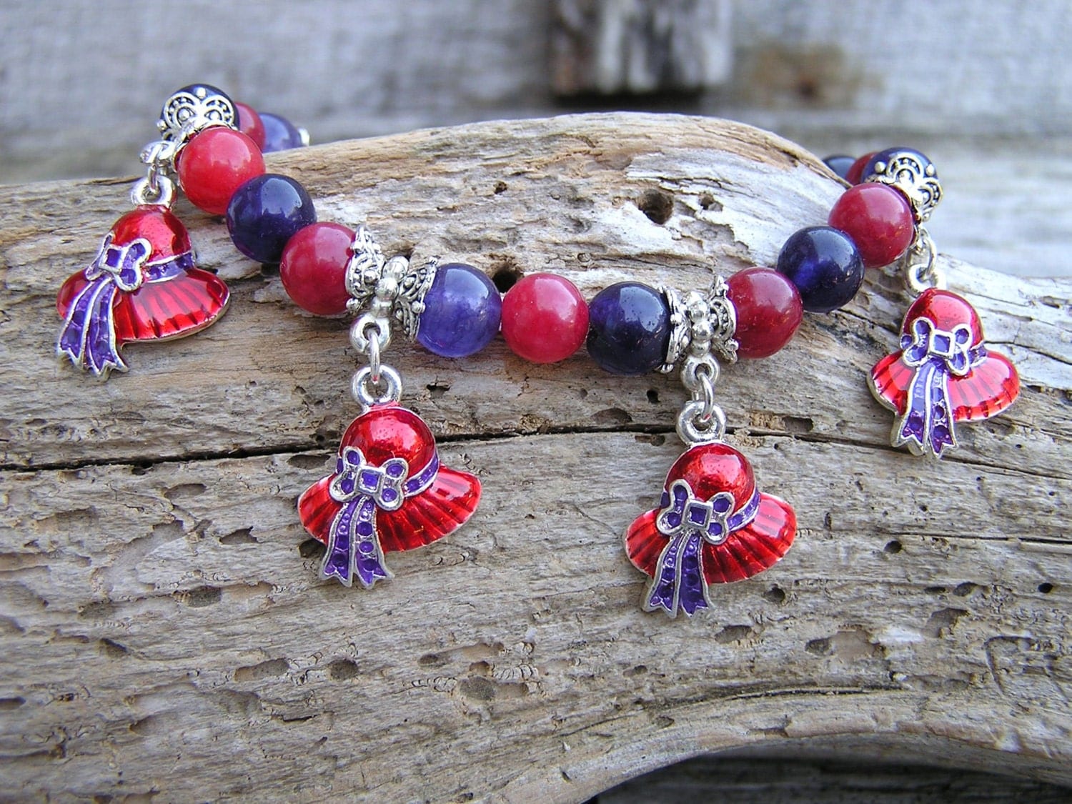 Red Hat Charm Bracelet Gemstone Bracelet