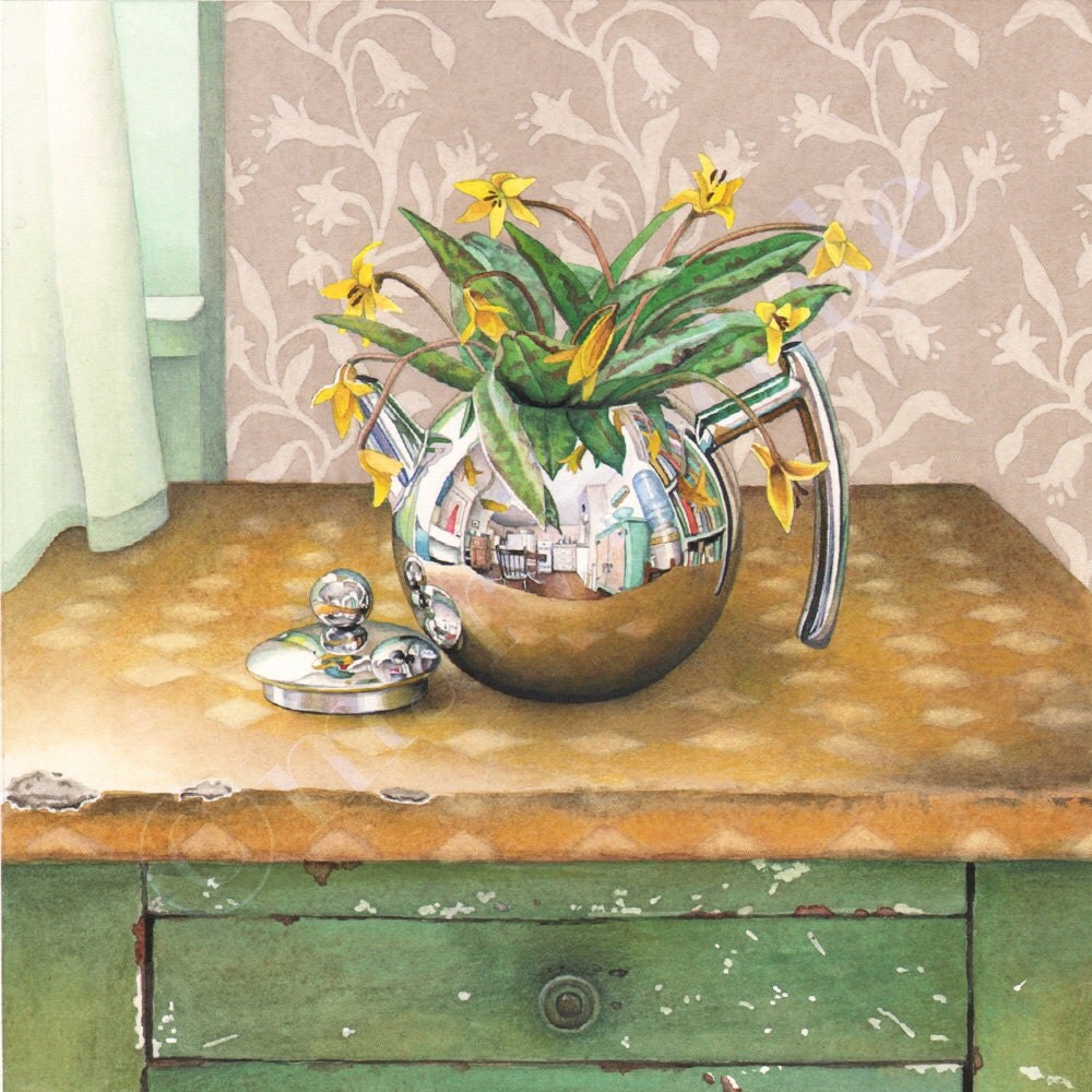 Trout Lilly Teapot framed art print from watercolour of