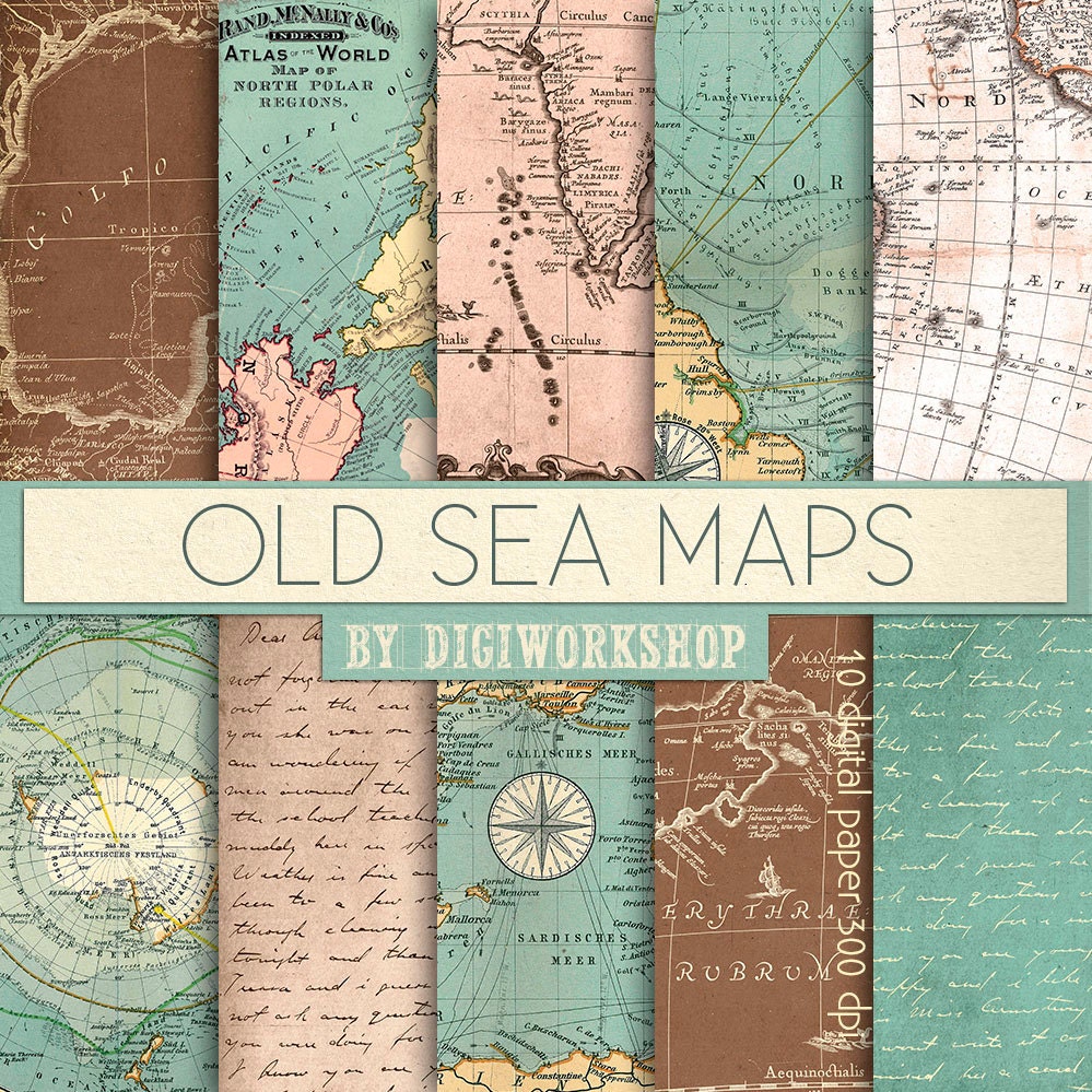 10 vintage maps digital paper old sea maps with by