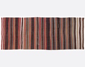 3,8 x 9,9 FT___115 x 296 CM         VINTAGE Striped  Turkish Handwoven  Kilim Rug, Natural Multi Colour (0501)