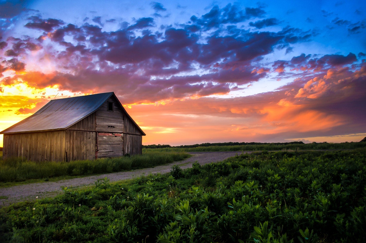 Old Rustic Barn in Rural Kansas During Sunset Fine Art