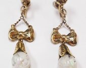 Vintage Gold Filled Floating Opal Bow Earrings 1930's